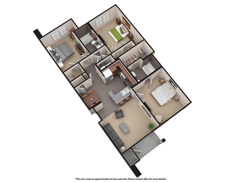 Floor plan for 3 beds, 2 baths, 1297 sqft